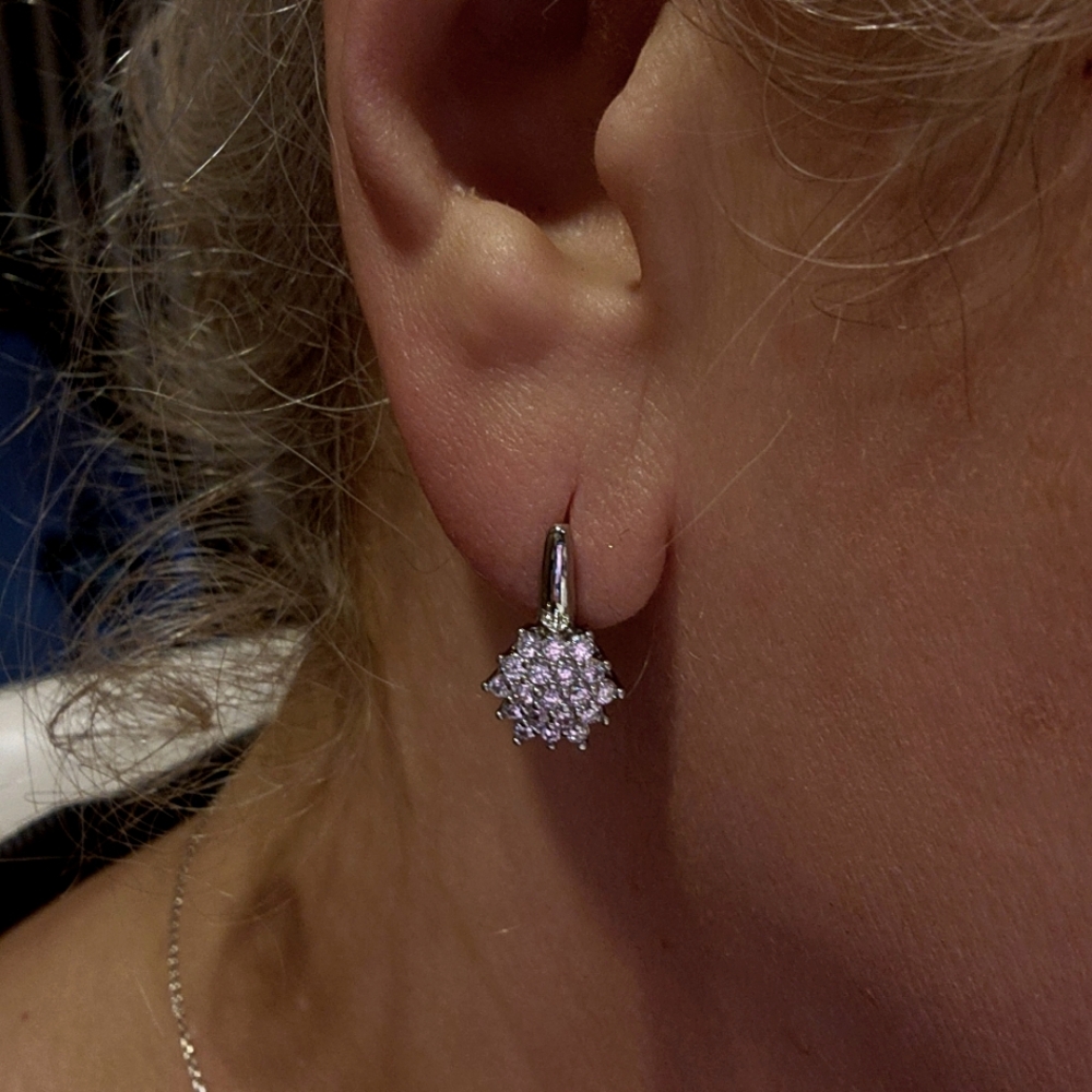 Jewelry 1 Pair Elegant Sunflower  Earrings, 925 Sterling Silver .Cubic Zirconia.